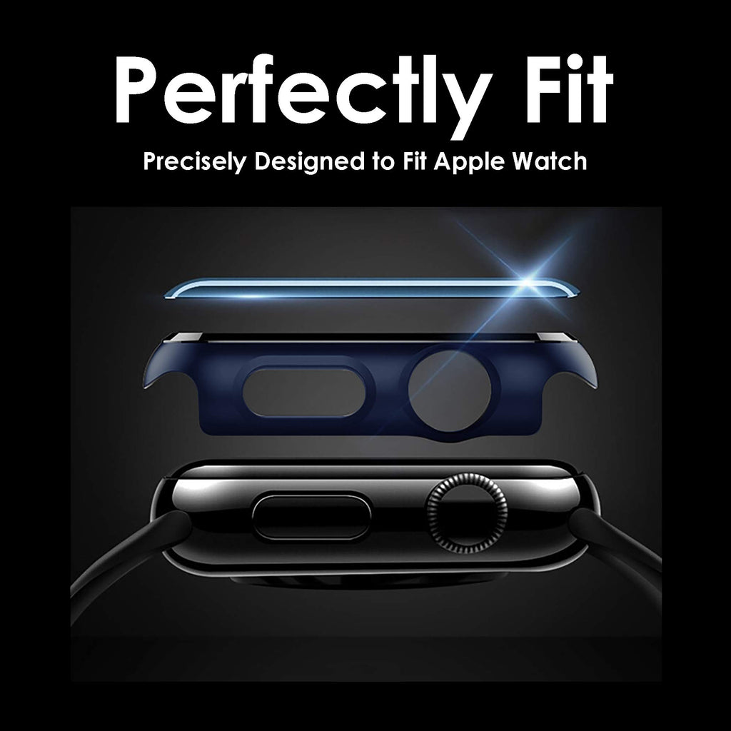 Pokanic [2 Pack Compatible with Apple Watch 9 8 7 6 5 4 3 2 1 SE Series iWatch 9H Tempered Glass Case Full Screen Protector Cover Scratch