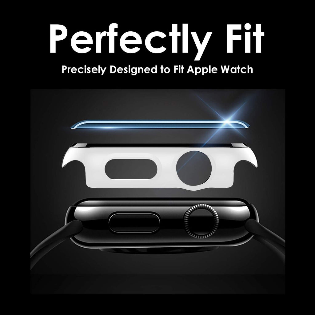 Pokanic [2 Pack Compatible with Apple Watch 9 8 7 6 5 4 3 2 1 SE Series iWatch 9H Tempered Glass Case Full Screen Protector Cover Scratch