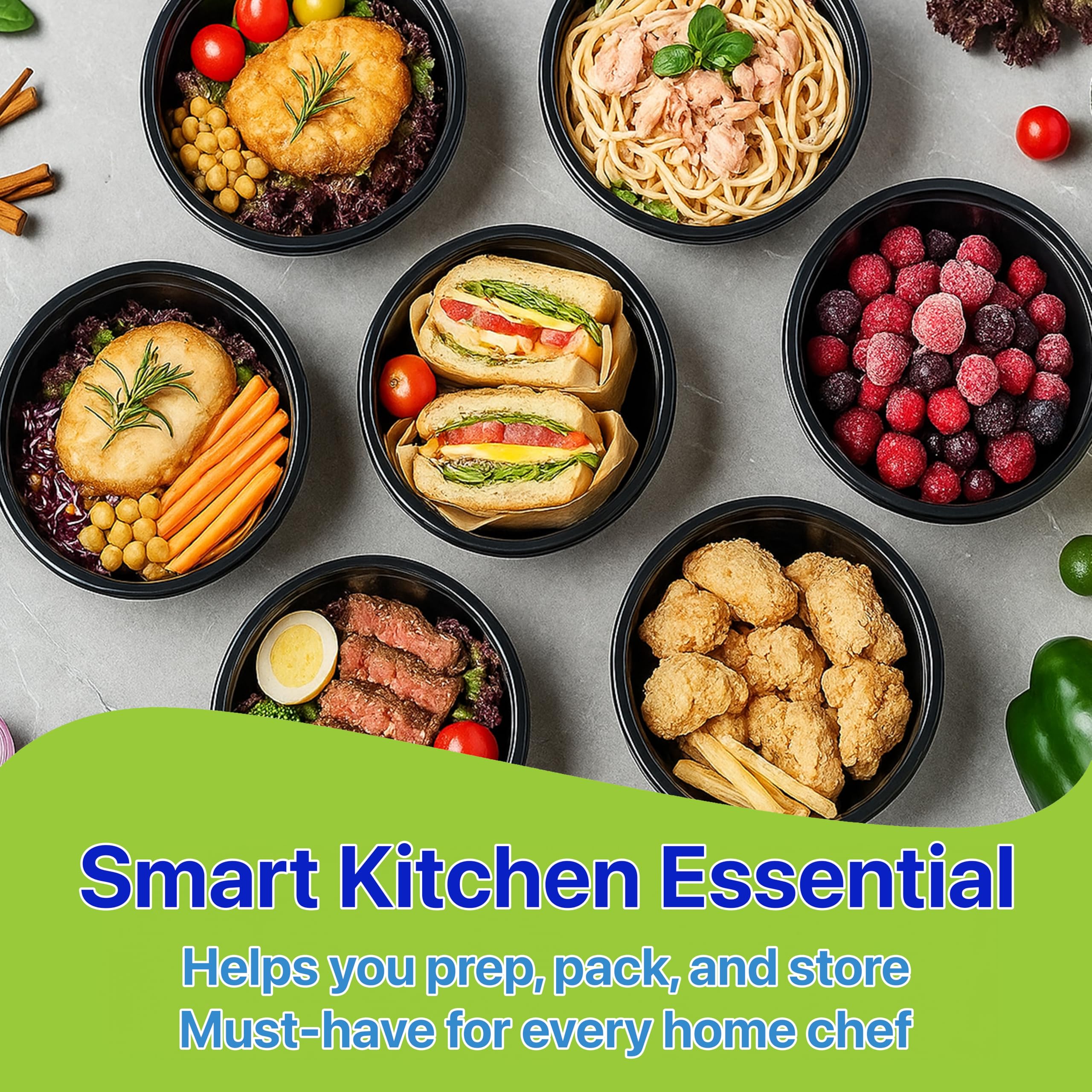 Pokanic Meal Prep Containers Round [ Set] x [ oz] with Lids, 1 compartment, Stackable, Reusable, Leakproof, Food Safe, Microwave, Freezer & Dishwasher Safe for Food Prep Storage