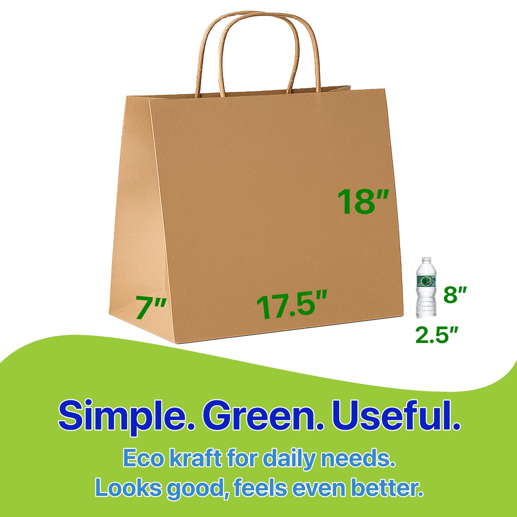 Pokanic Brown Kraft Paper Lunch Bags with Handles – [ Bags] x [ Inch] Reusable & Recyclable, Strong for Meal Prep, To-Go, Takeout, Parties & Small Business Use