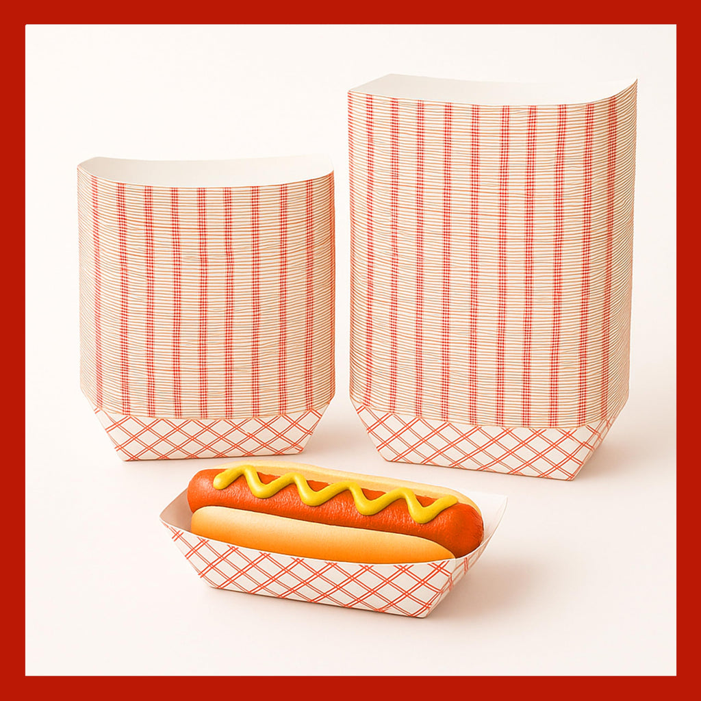 Pokanic Checkered Kraft Paper Boat Trays [ lb] x [ Pack] Disposable [ x x x] Containers Bowls Baskets Heavy-Duty Foods Snacks Hot Dogs Sandwich Burgers Popcorn Chips Tacos Nachos