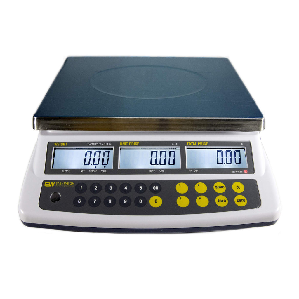 Easy Weigh CK Series Digital Price Computing Scale Rechargeable Battery Operated, NTEP Approval Class III, LCD Display, Portable Compact, Stainless Steel Platter