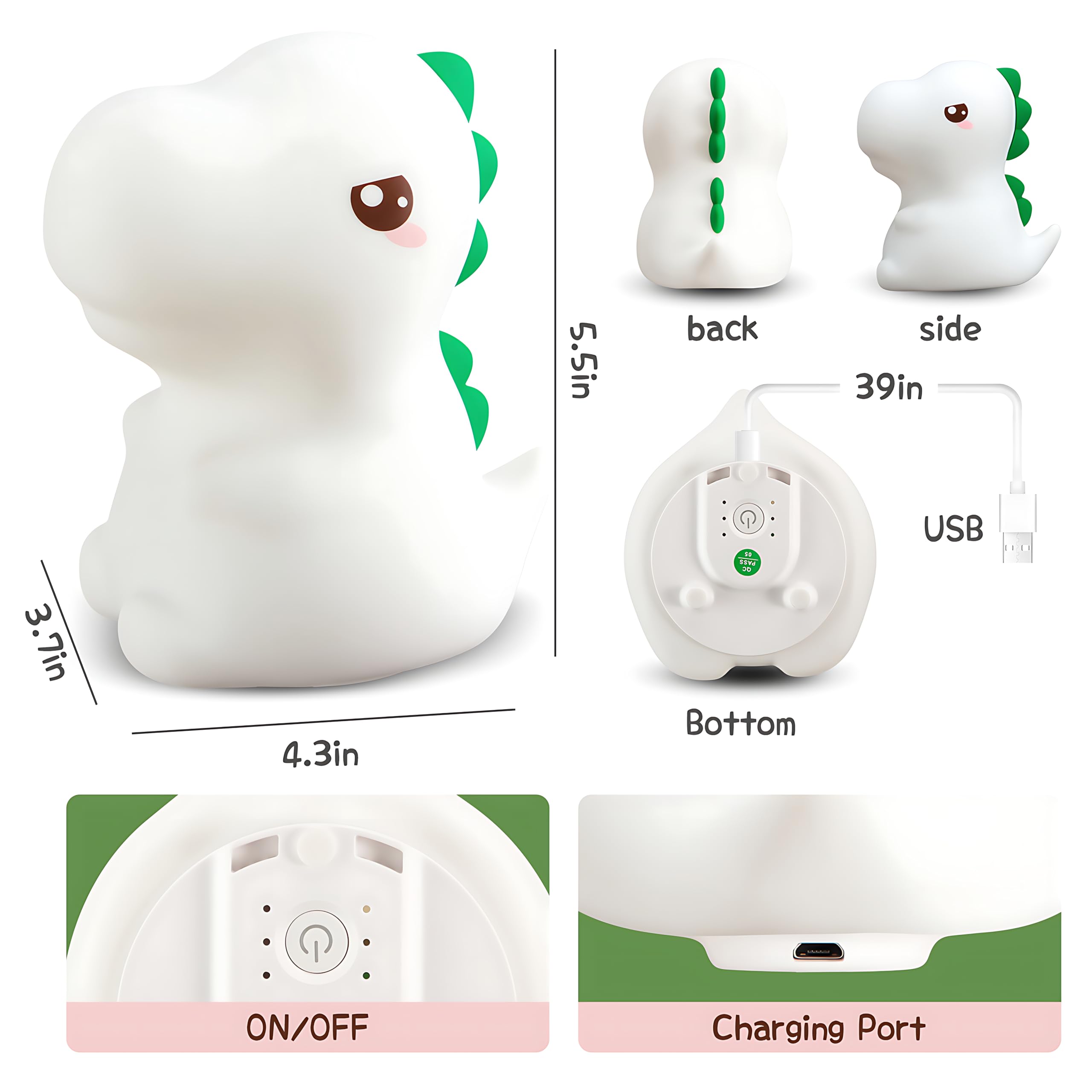 Pokanic Kids LED Lights Remote Controller Rechargeable Battery Powered Portable Silicone Night Multi Color USB Lamp Decor Desk Sleeping Bedroom Living Room