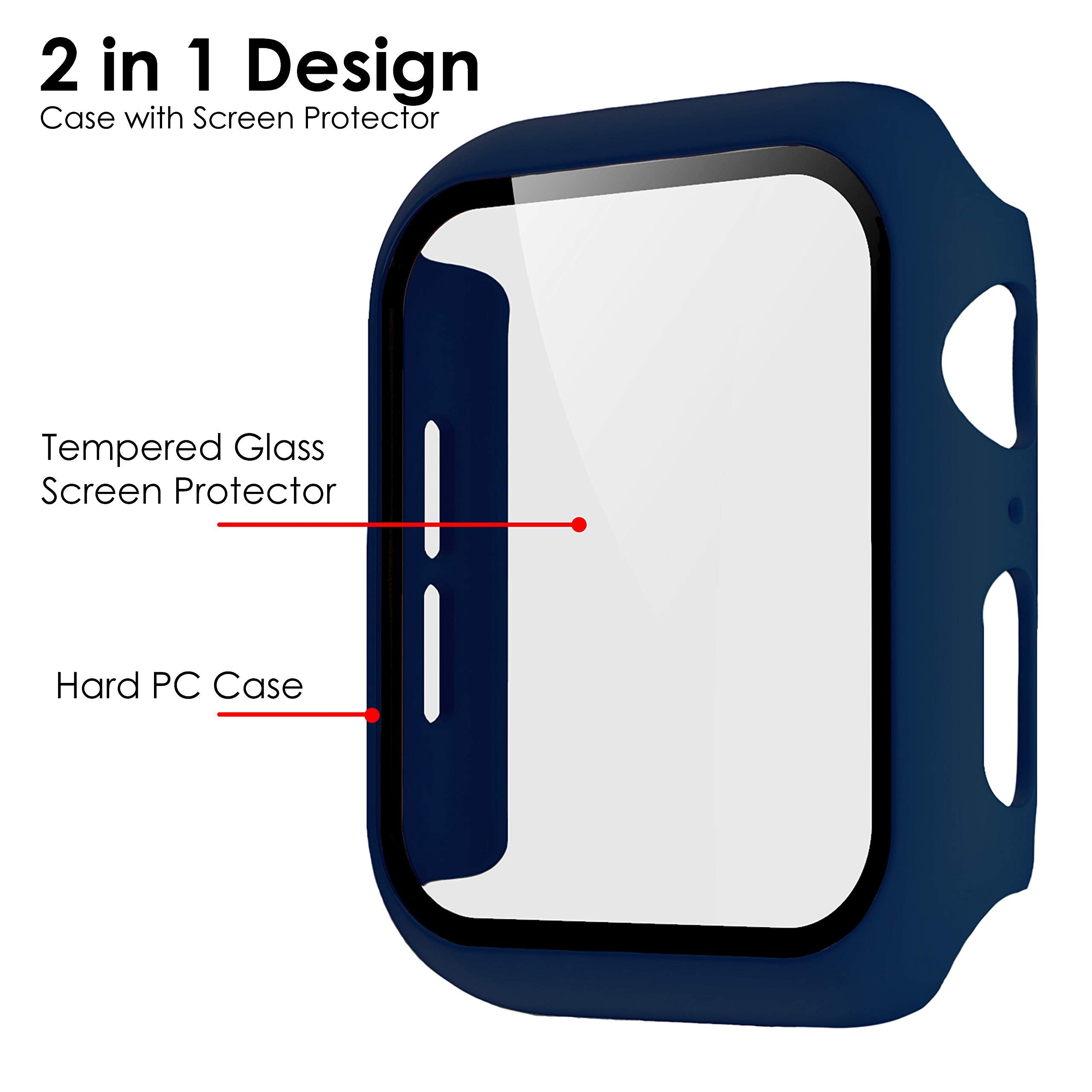 Pokanic [2 Pack Compatible with Apple Watch 9 8 7 6 5 4 3 2 1 SE Series iWatch 9H Tempered Glass Case Full Screen Protector Cover Scratch