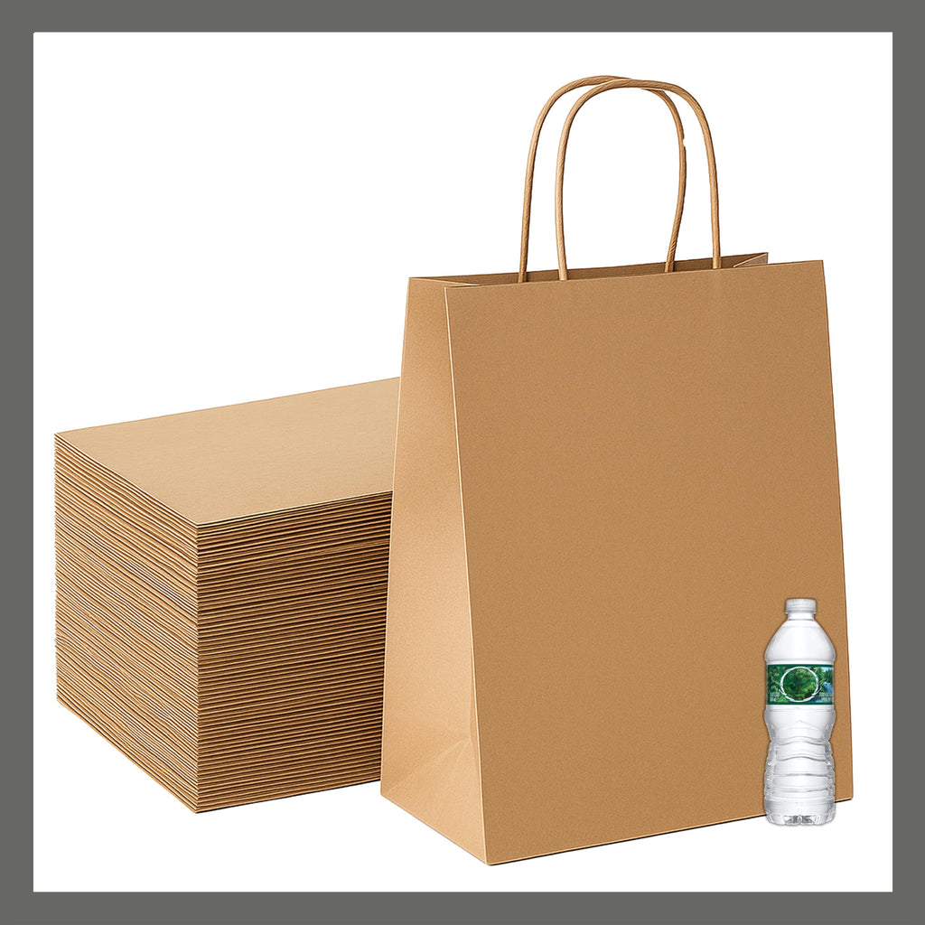 Pokanic Brown Kraft Paper Lunch Bags with Handles – [ Bags] x [ Inch] Reusable & Recyclable, Strong for Meal Prep, To-Go, Takeout, Parties & Small Business Use