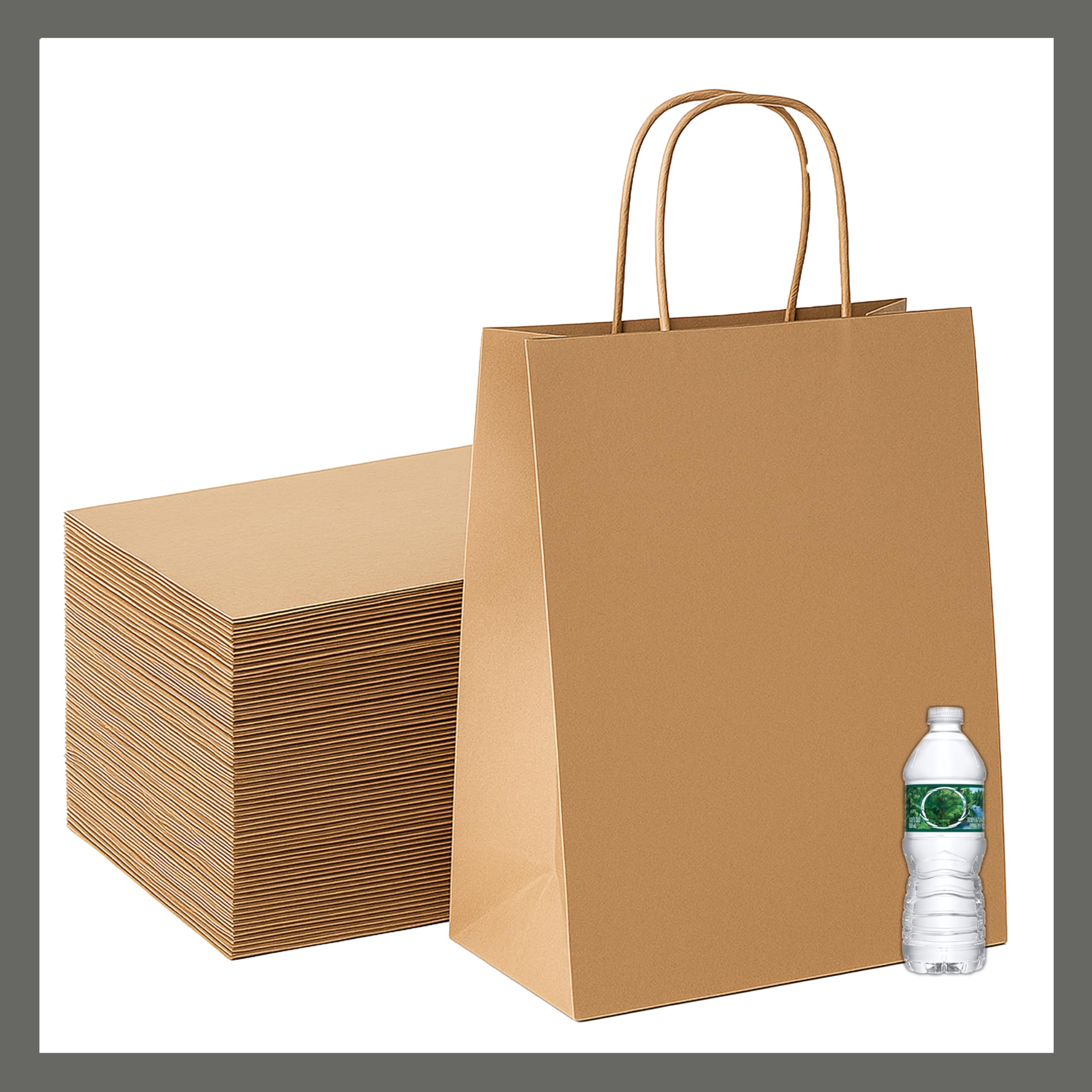 Pokanic Brown Kraft Paper Lunch Bags with Handles – [ Bags] x [ Inch] Reusable & Recyclable, Strong for Meal Prep, To-Go, Takeout, Parties & Small Business Use