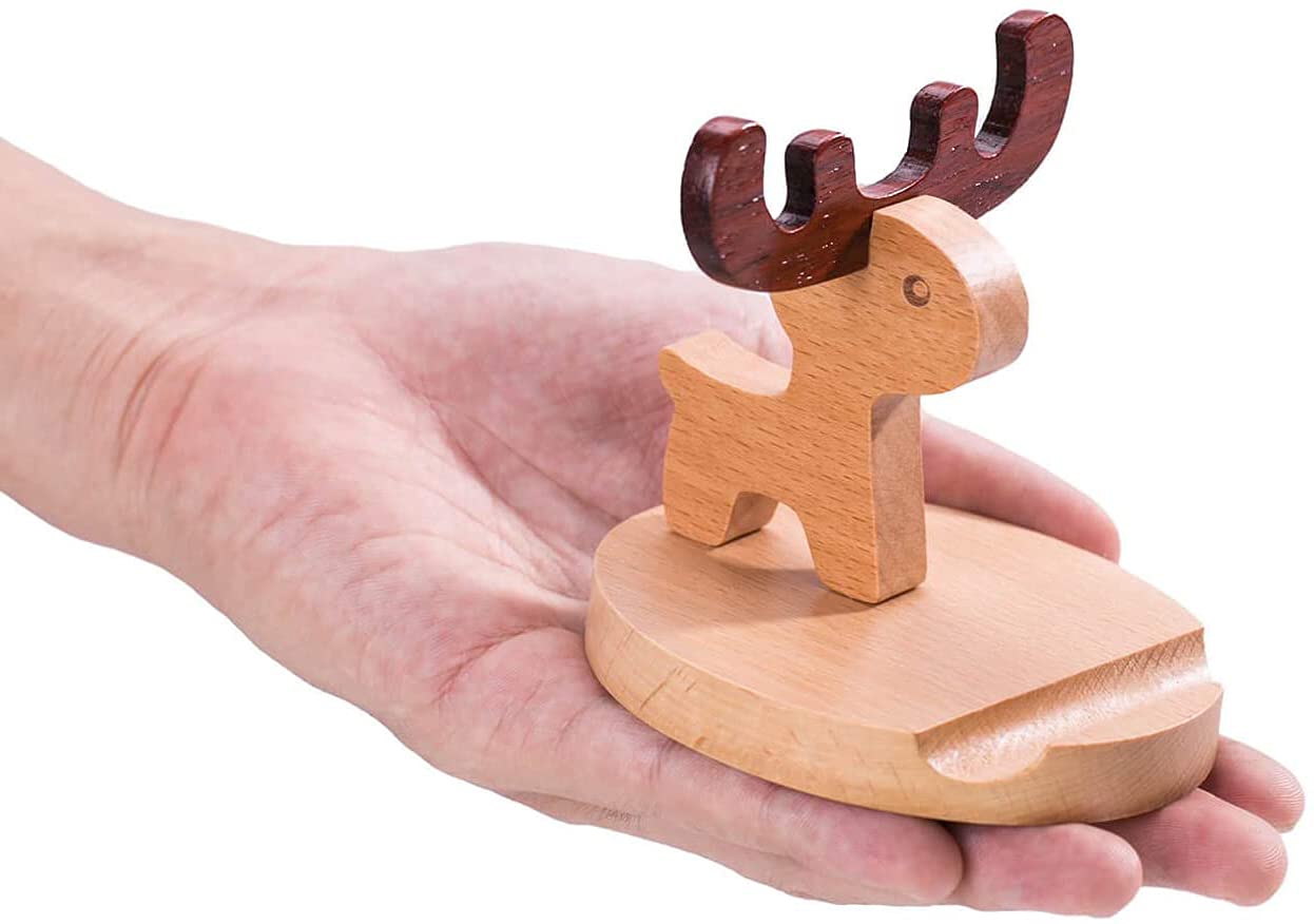 Pokanic Cell Phone Tablet Wooden Stand Dock Holder Cradle Mount Organizer Charger Station Table Desk Room Office School Kitchen Non-Slip Wood