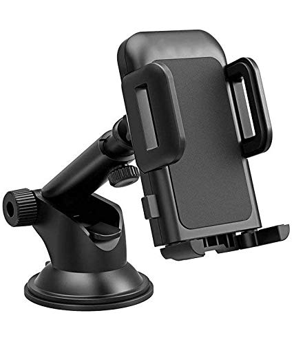Pokanic Car Cell Phone Mount Adjustable 360 Rotation Stand Holder Three-Side Grips Design One Touch Clamp Compatible with iPhone Galaxy Note Pixel Universal