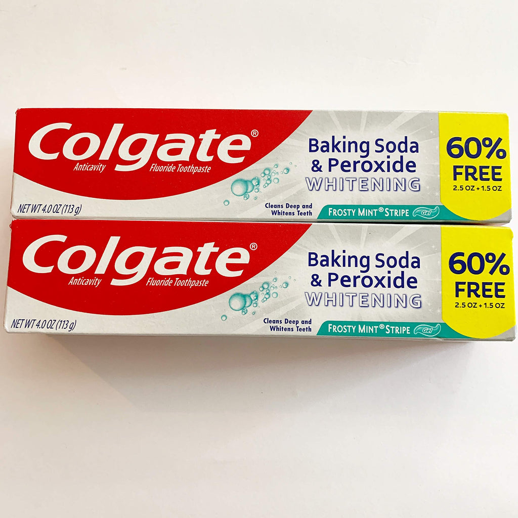 Colgate Baking Soda & Peroxide Whitening with Frosty Mint Stripe, Bonus Tube 60% Free, 4 oz