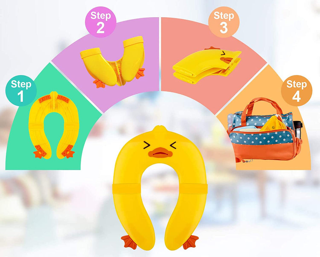 POKANIC Toilet Potty Training Seat Cover, Travel Toilet Seat, Folding Non Slip Silicone Pads, Travel Portable Reusable Kids Toddlers Boys Girls, Carry Bag
