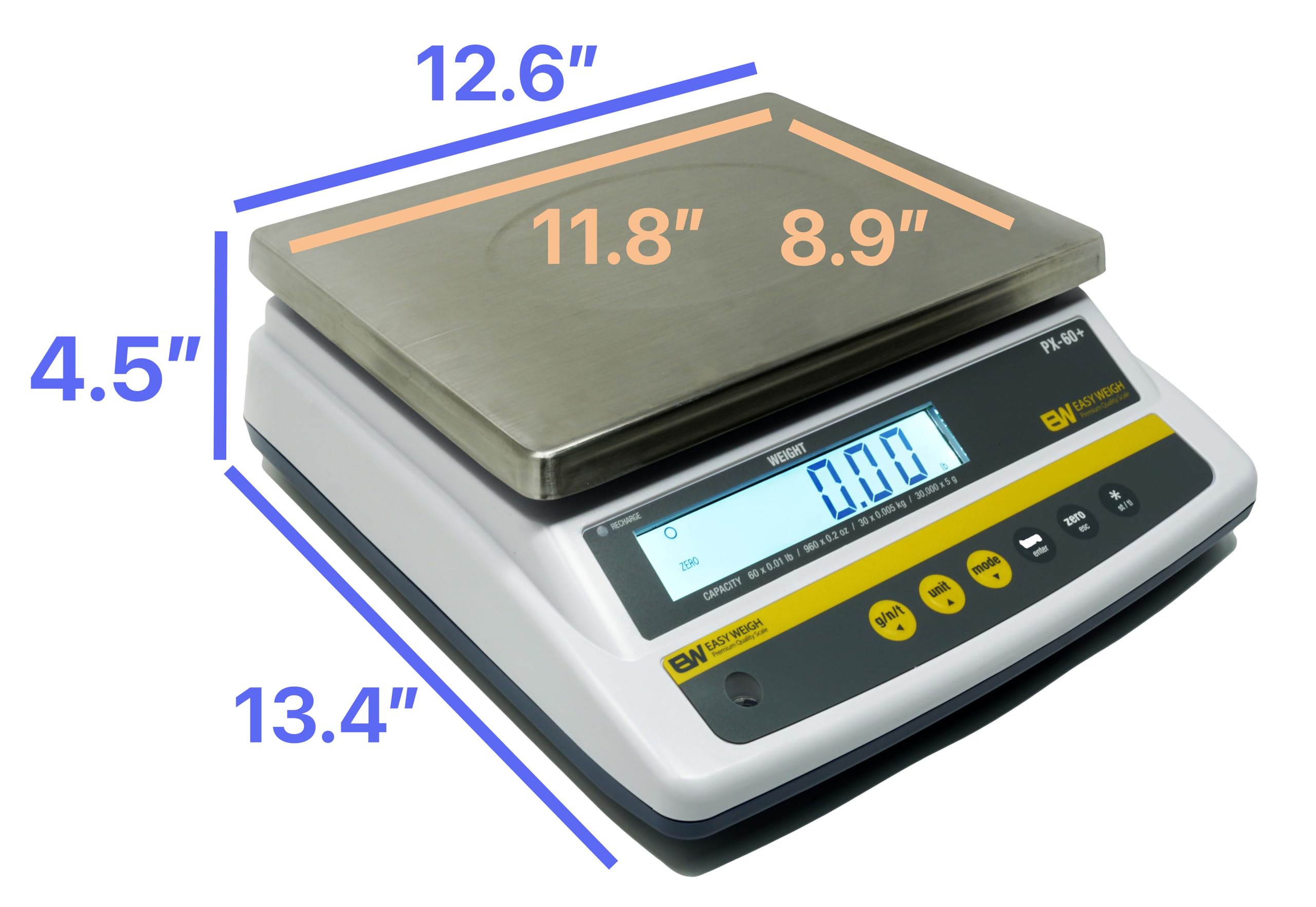 Easy Weigh PX 12 x 0.002 LB Capacity Digital Scale Rechargeable Battery Operated LCD Display Stainless Steel Platter KG Grams Ounces OZ Kitchen Deli Produce Electronic NTEP (PX-12)