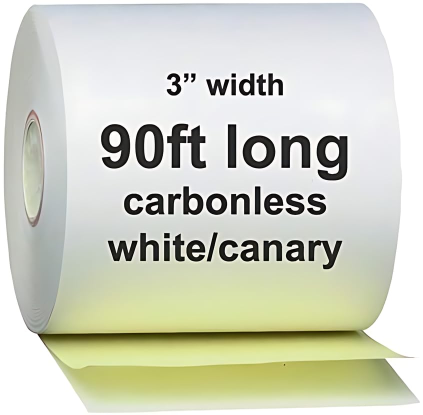 Pokanic 3" x 90' 2 Ply White Canary Carbonless Paper Rolls Kitchen Receipt Printer POS Cash Register Compatible with Clover Epson SNBC Star Sam4s Ellix Bixolon Printers