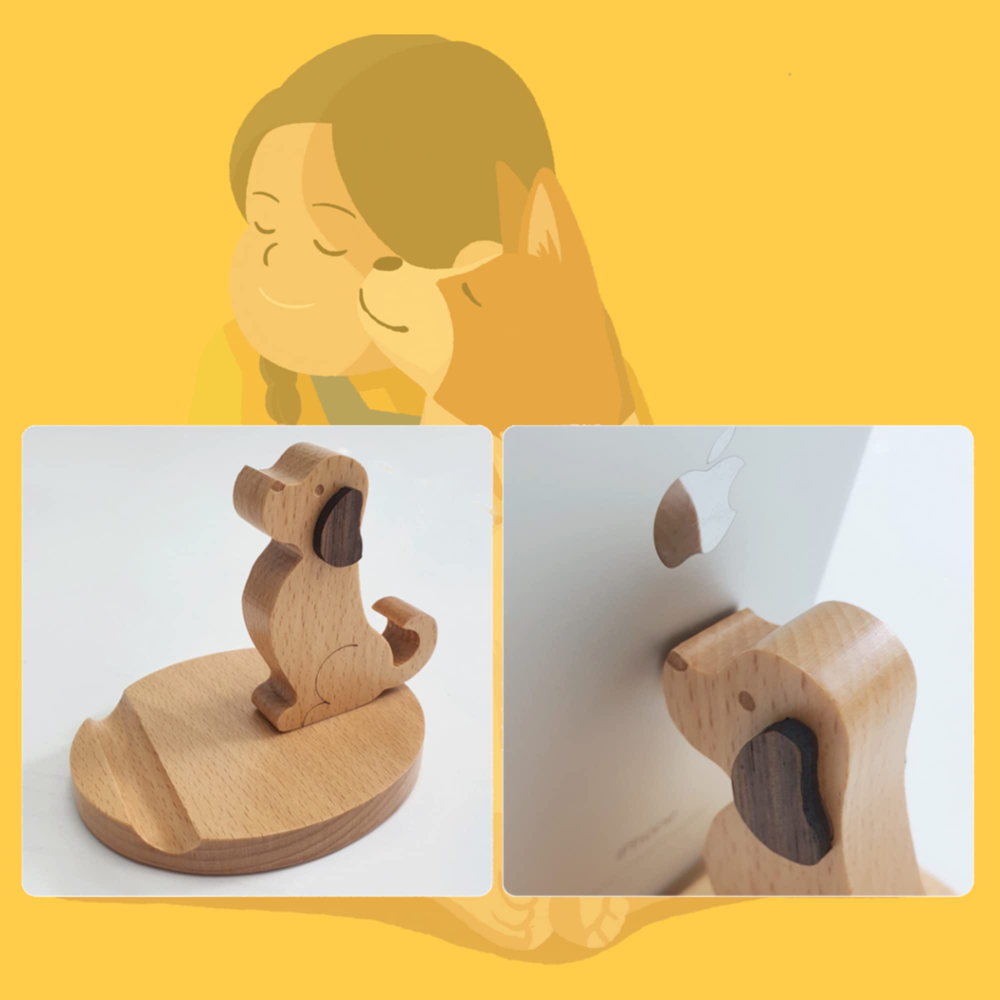 Pokanic Cell Phone Tablet Wooden Stand Dock Holder Cradle Mount Organizer Charger Station Table Desk Room Office School Kitchen Non-Slip Wood