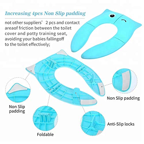 POKANIC Toilet Potty Training Seat Cover, Travel Toilet Seat, Folding Non Slip Silicone Pads, Travel Portable Reusable Kids Toddlers Boys Girls, Carry Bag