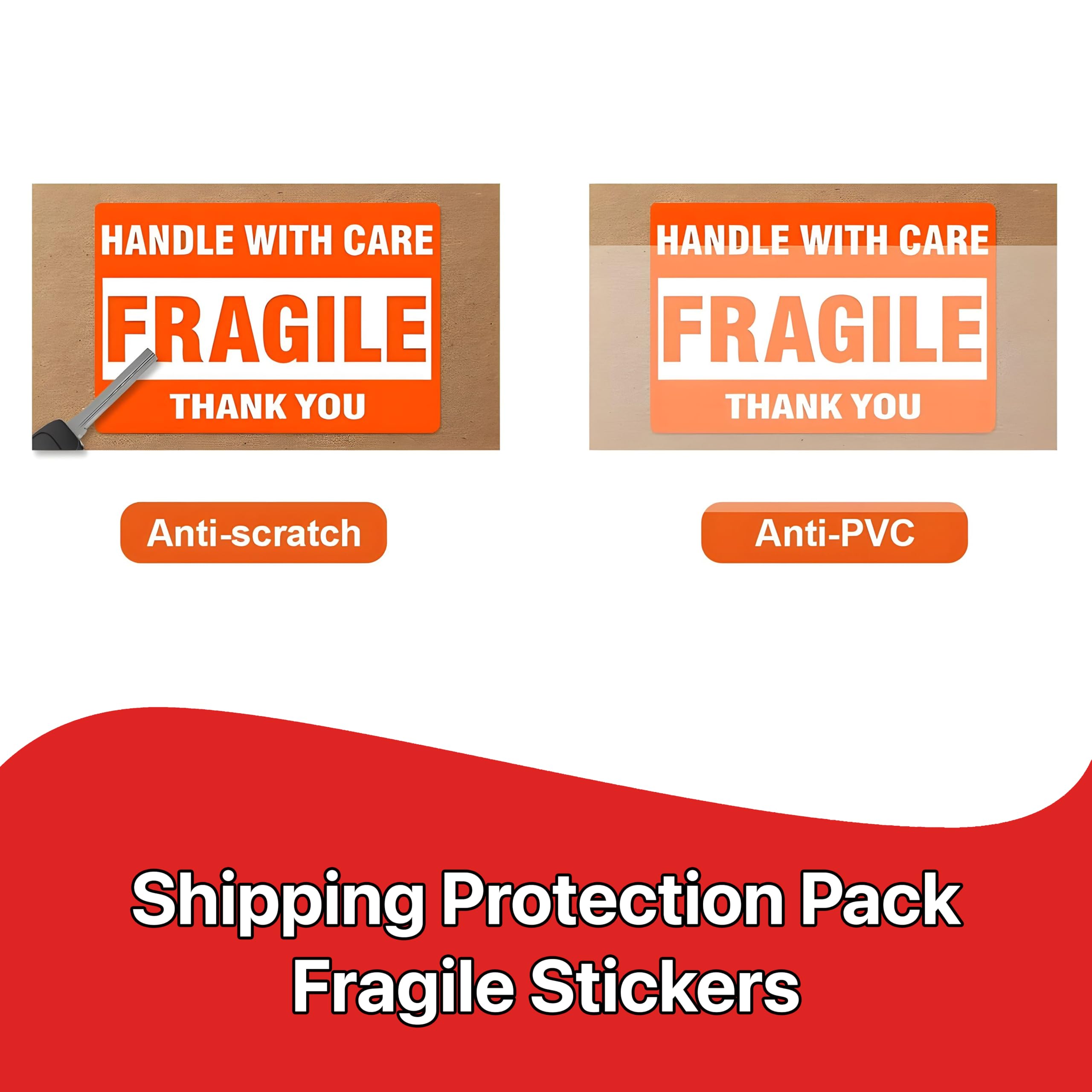 Pokanic Fragile x 500 Stickers Per Roll Handle with Care - Thank You Warning Red Permanent Adhesive Labels for Shipping Moving Packing