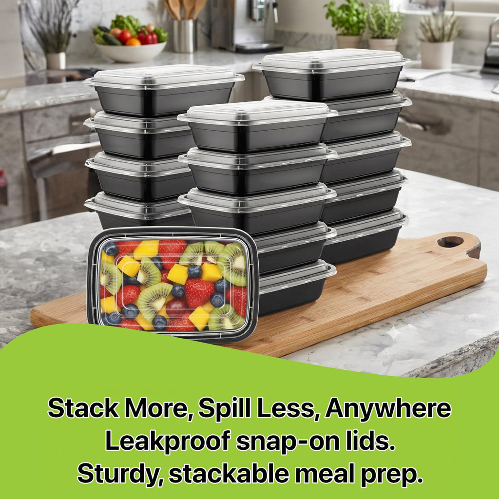 Pokanic Meal Prep Containers [ Set] oz with Lids, 1 compartment, Stackable, Reusable, Leakproof, Food Safe, Microwave, Freezer & Dishwasher Safe for Food Prep Storage Bento Box