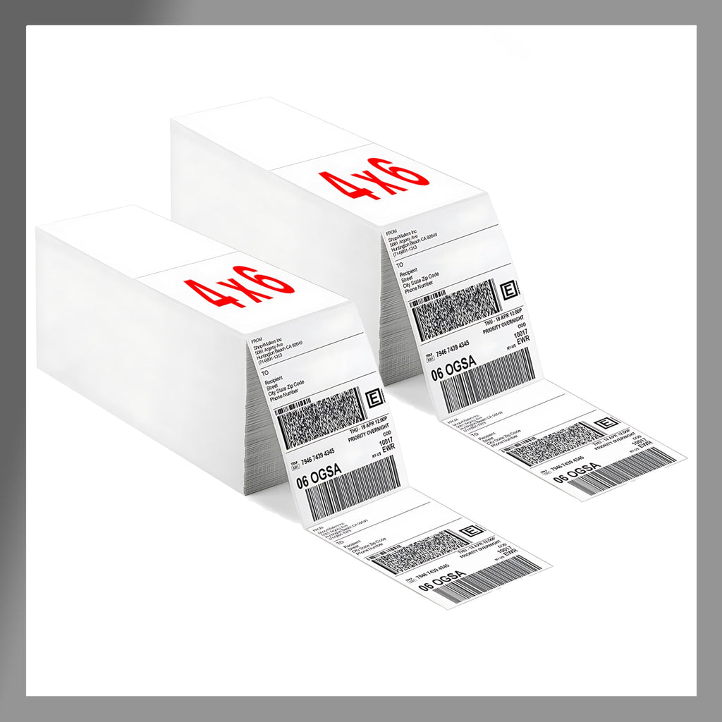Pokanic Fanfold 4 x 6 inch Thermal Labels Stack Direct White Strong Adhesive Perforated Postage Shipping Printer Compatible with Zebra SNBC Epson Rollo