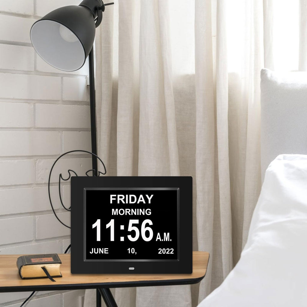 Pokanic Digital Calendar Date Multi Alarm Clock 8 inch Large Display Auto-Dimming Electic Desk Table Wall Mount Office, Home, Kitchen, Room, School, Bedroom, Living Room