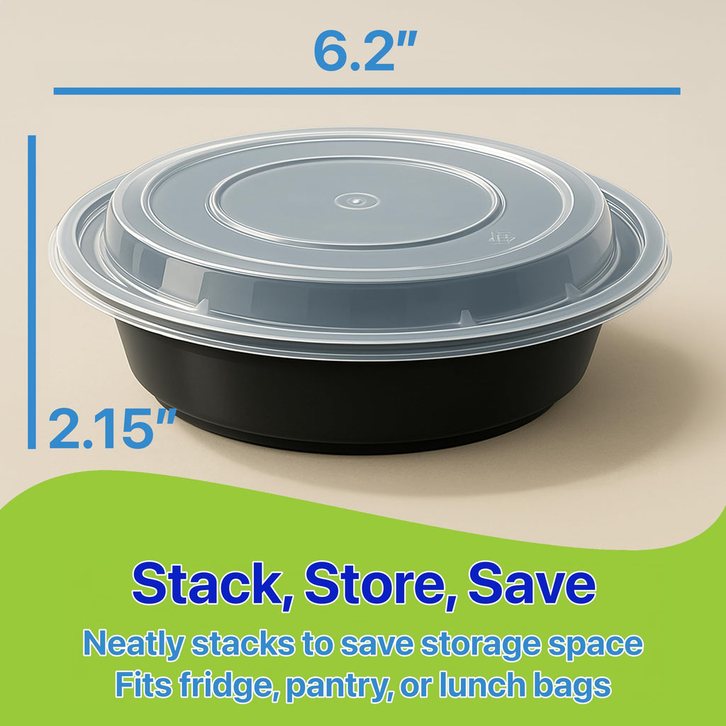Pokanic Meal Prep Containers Round [ Set] x [ oz] with Lids, 1 compartment, Stackable, Reusable, Leakproof, Food Safe, Microwave, Freezer & Dishwasher Safe for Food Prep Storage