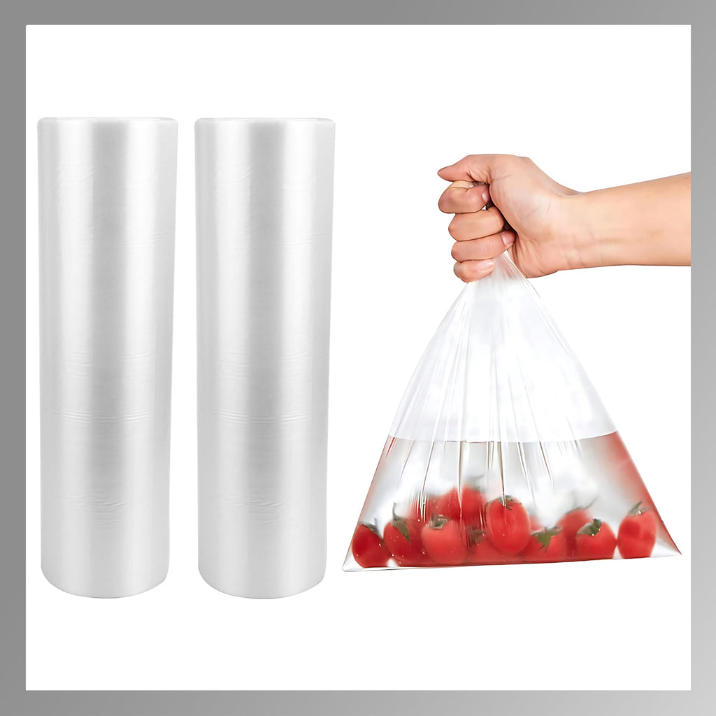 Pokanic Clear Plastic Produce Bags Reusable Washable Freshness Disposable Continuous Roll Easy Peel Off Kitchen Office Grocery Home Use for Produce Food Fruits Bread Storage