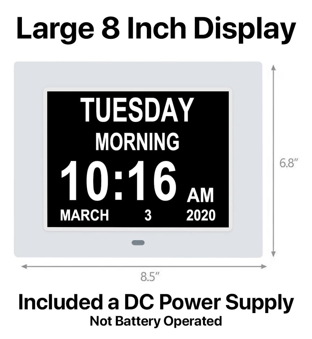 Pokanic Digital Calendar Date Multi Alarm Clock 8 inch Large Display Auto-Dimming Electic Desk Table Wall Mount Office, Home, Kitchen, Room, School, Bedroom, Living Room