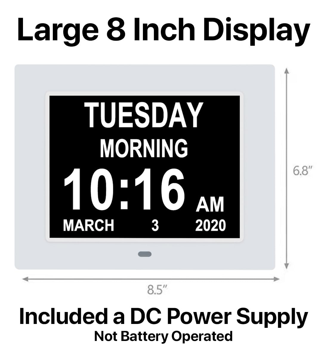 Pokanic Digital Calendar Date Multi Alarm Clock 8 inch Large Display Auto-Dimming Electic Desk Table Wall Mount Office, Home, Kitchen, Room, School, Bedroom, Living Room
