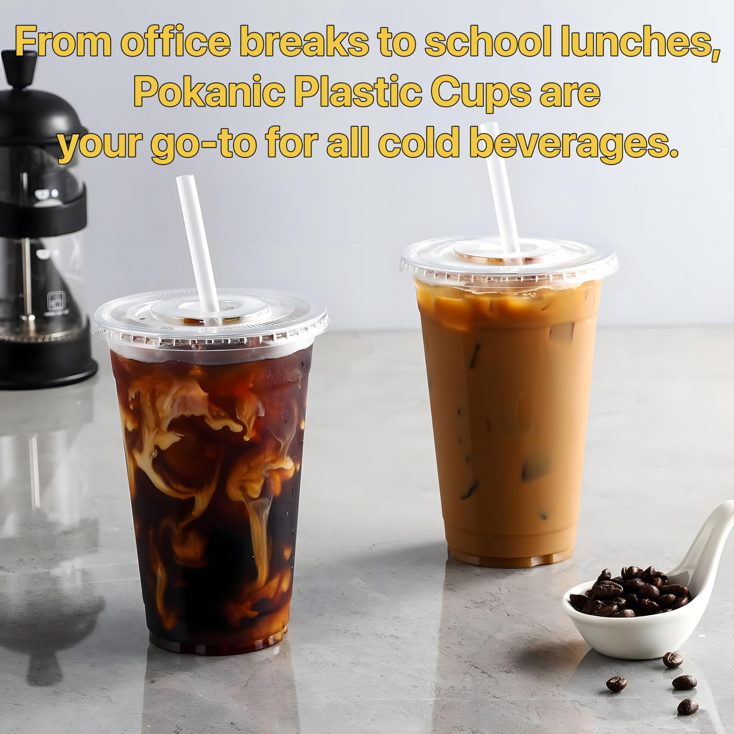 Pokanic Plastic Clear Cups [ oz] with Lids and Straws [ Set] Disposable Cold Beverage Drinking Iced Coffee Water Juice Tea Party Travel Cafe School Office Home Kitchen
