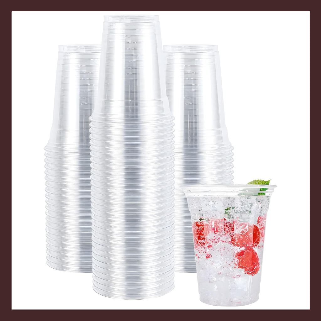 Pokanic Plastic Clear Cups [16 oz] x [25 Cups] Disposable Cold Beverage Drinking Iced Coffee Water Juice Tea Party Travel Cafe Restaurant School Office Home Kitchen