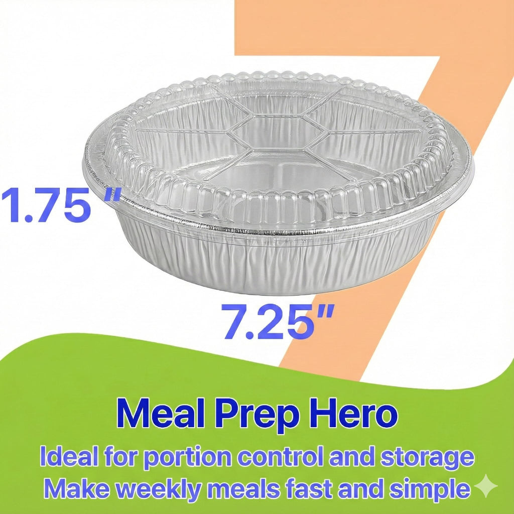 Pokanic Aluminum Foil Pans Round with Clear Dome Lids Recyclable Disposable Containers Straight Walls for Storing, Baking, Meal Prep & Reheating Freezer & Oven Safe