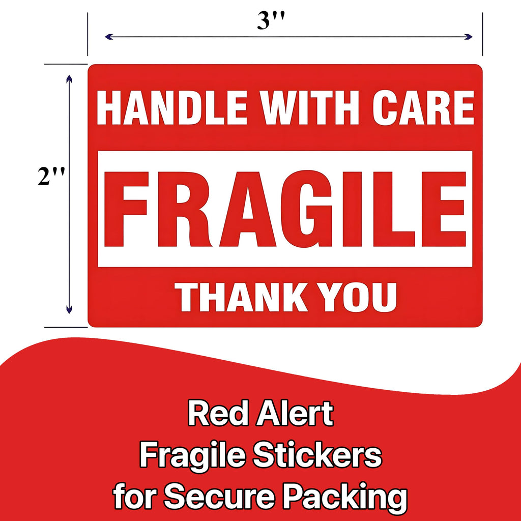 Pokanic Fragile x 500 Stickers Per Roll Handle with Care - Thank You Warning Red Permanent Adhesive Labels for Shipping Moving Packing