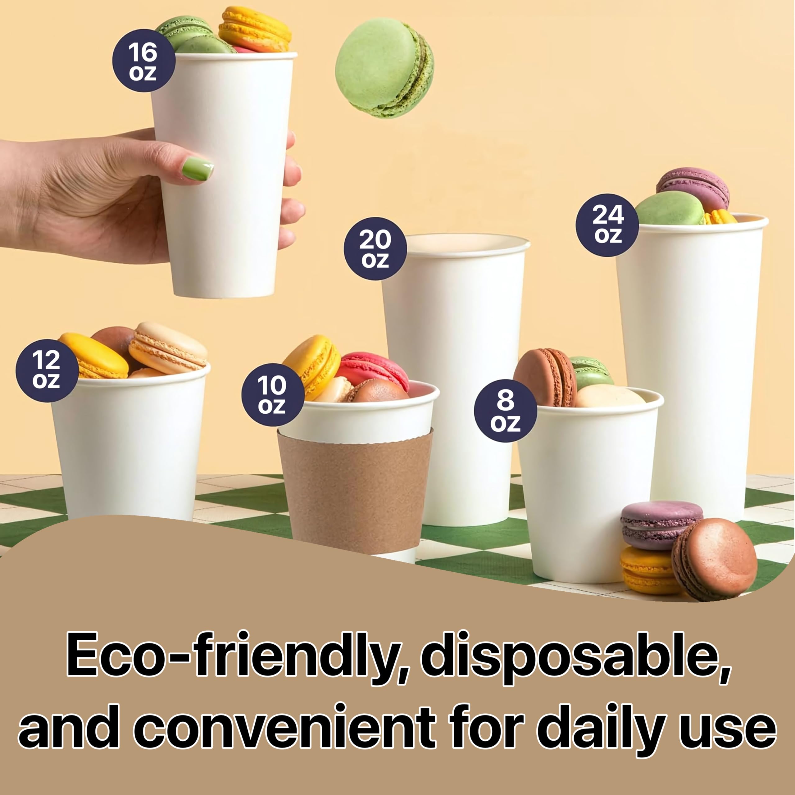Pokanic Paper White Cups [ oz] with Lids and Sleeves x [10 Set] Disposable Hot Cold Coffee Water Beverage Drinking for School Office Home Kitchen Cafe Restaurant