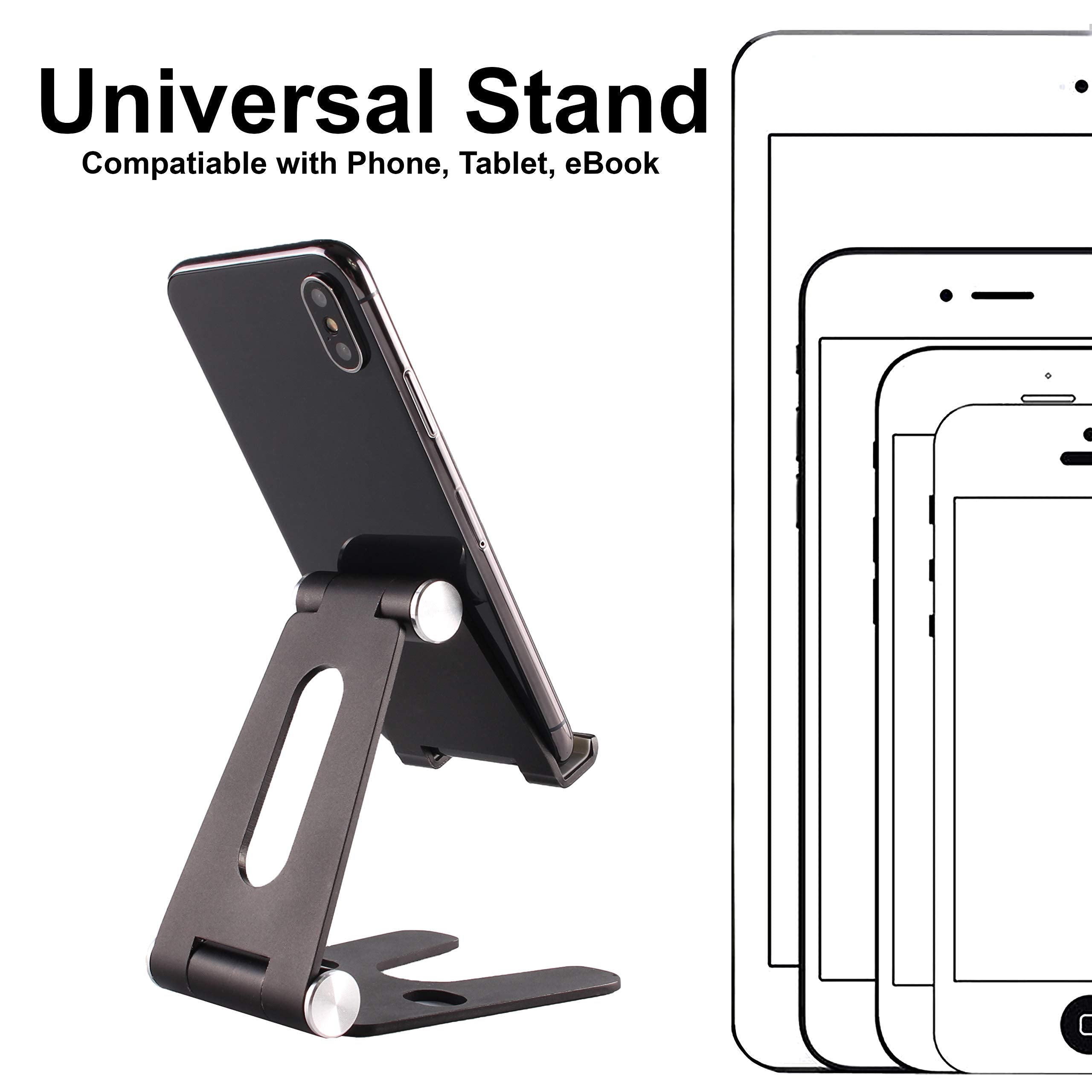 POKANIC Cell Phone Fully Foldable Stand Dock Holder Cradle Mount Organizer Charger Station Table Desk Office School Kitchen Travel Portable Adjustable Multi-Angle Aluminum Pouch