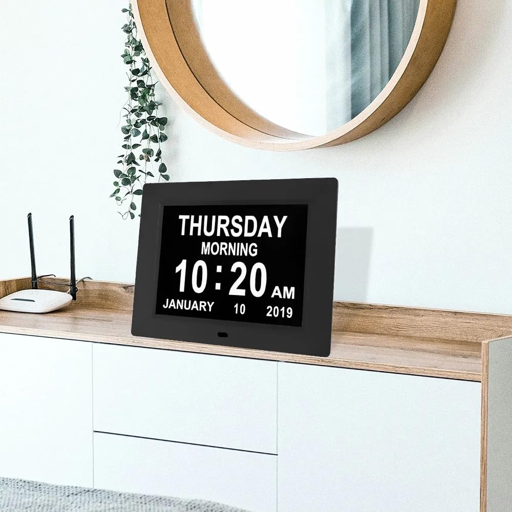 Pokanic Digital Calendar Date Multi Alarm Clock 8 inch Large Display Auto-Dimming Electic Desk Table Wall Mount Office, Home, Kitchen, Room, School, Bedroom, Living Room