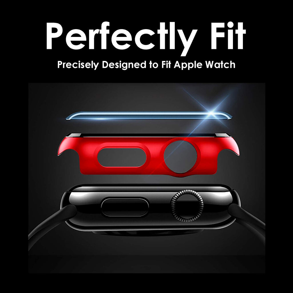 Pokanic [2 Pack Compatible with Apple Watch 9 8 7 6 5 4 3 2 1 SE Series iWatch 9H Tempered Glass Case Full Screen Protector Cover Scratch