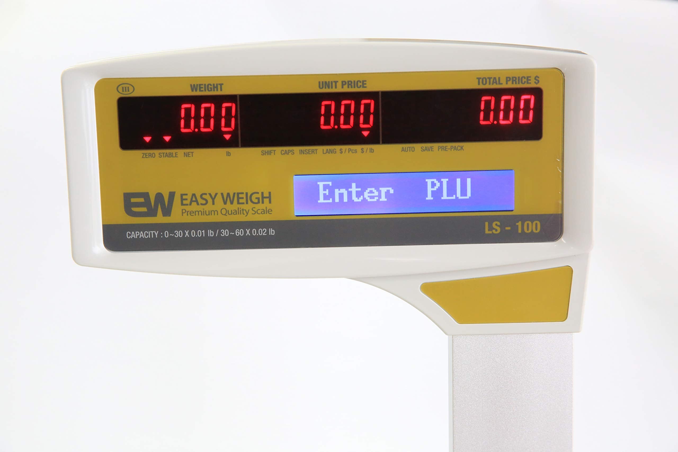 Easy Weigh LS-100 60 LB Dual Range Fast Reliable Price Computing Printing Scale, LED & Alpha Large LCD, NTEP, Heavy Duty, Easy To Program & USE