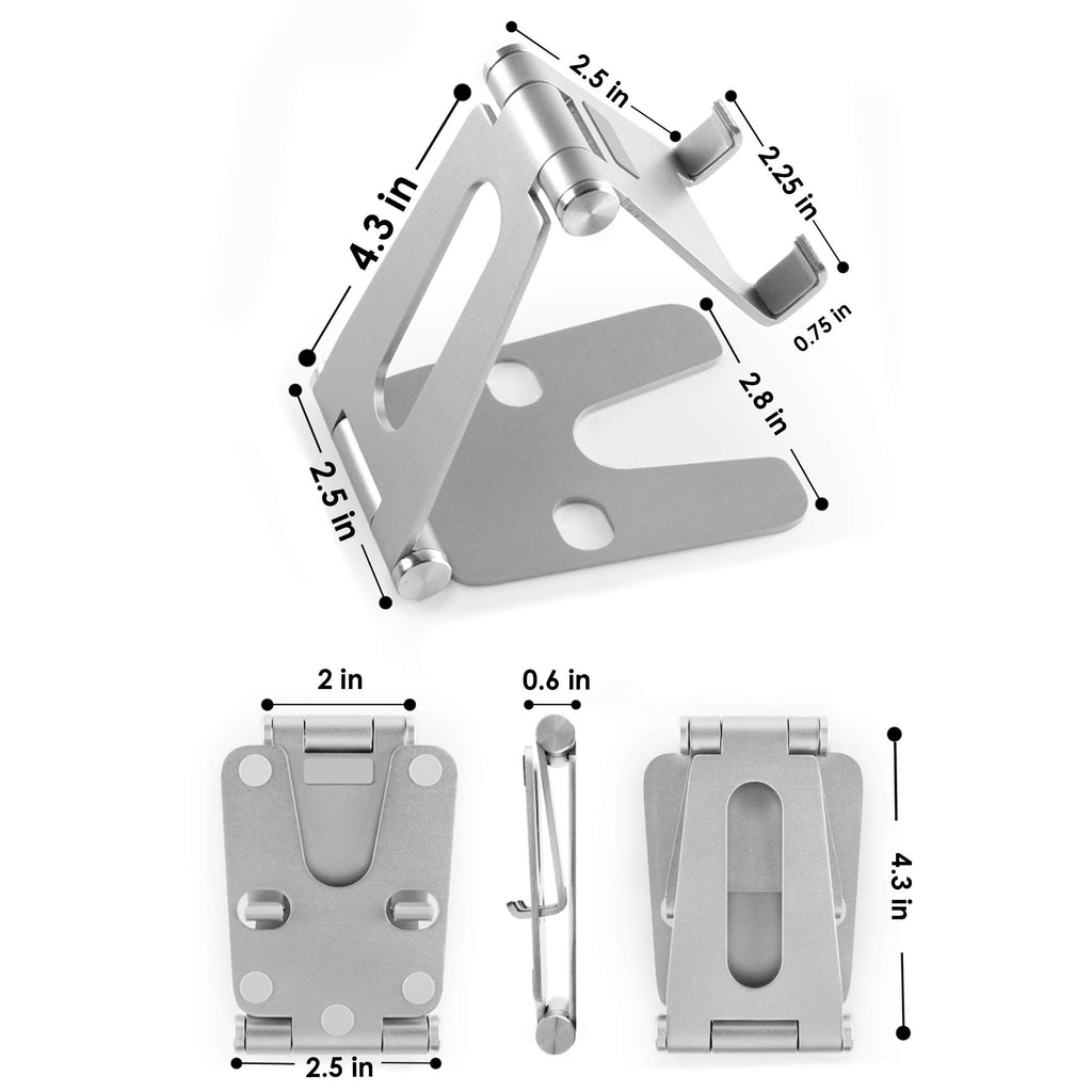 POKANIC Cell Phone Fully Foldable Stand Dock Holder Cradle Mount Organizer Charger Station Table Desk Office School Kitchen Travel Portable Adjustable Multi-Angle Aluminum Pouch