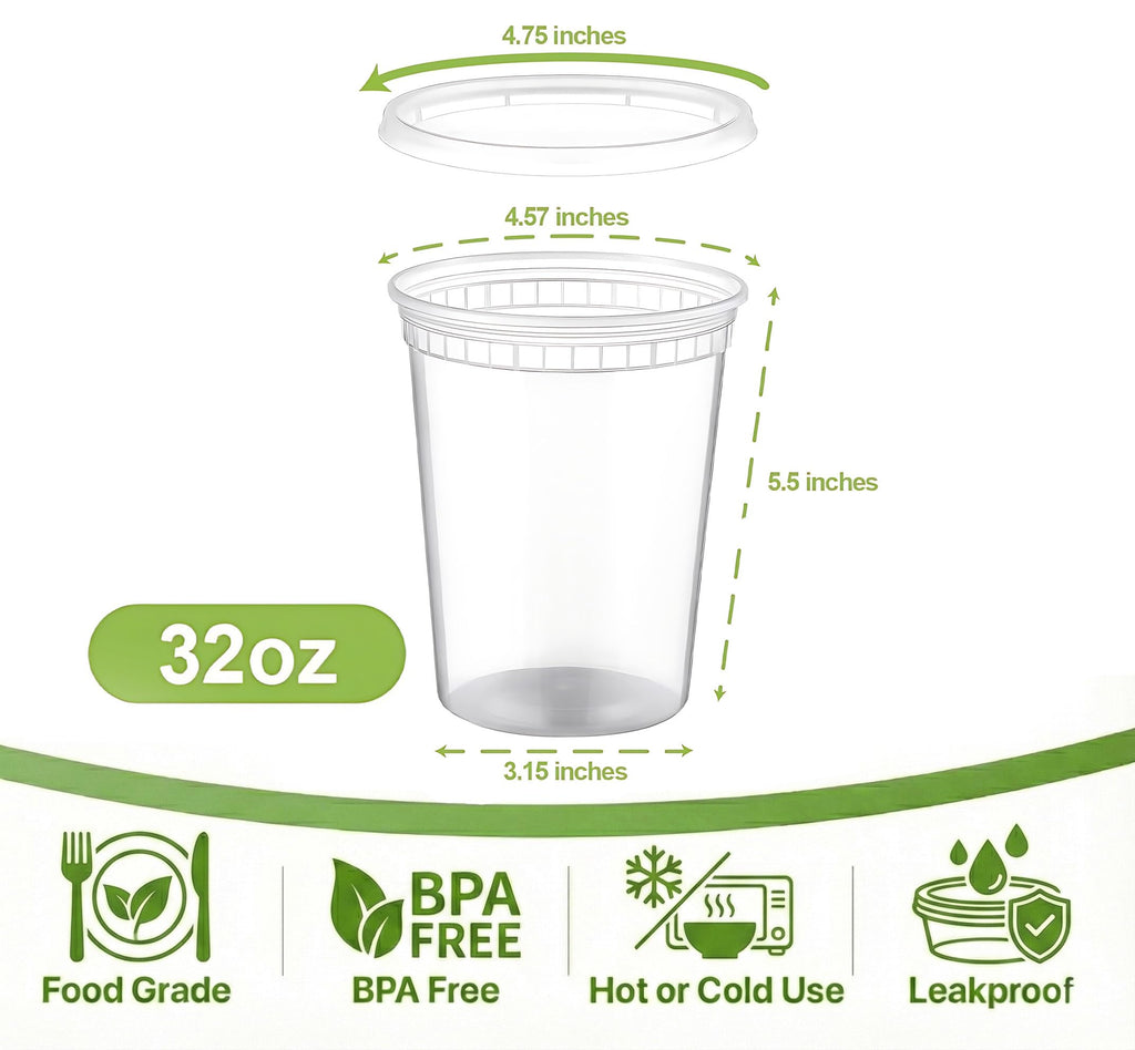 Pokanic Food Storage Containers [50 Set] 16 oz Plastic Deli Containers with Lids Slime Soup Meal Prep Containers | BPA Free | Stackable | Leakproof | Microwave/Dishwasher/Freezer Safe