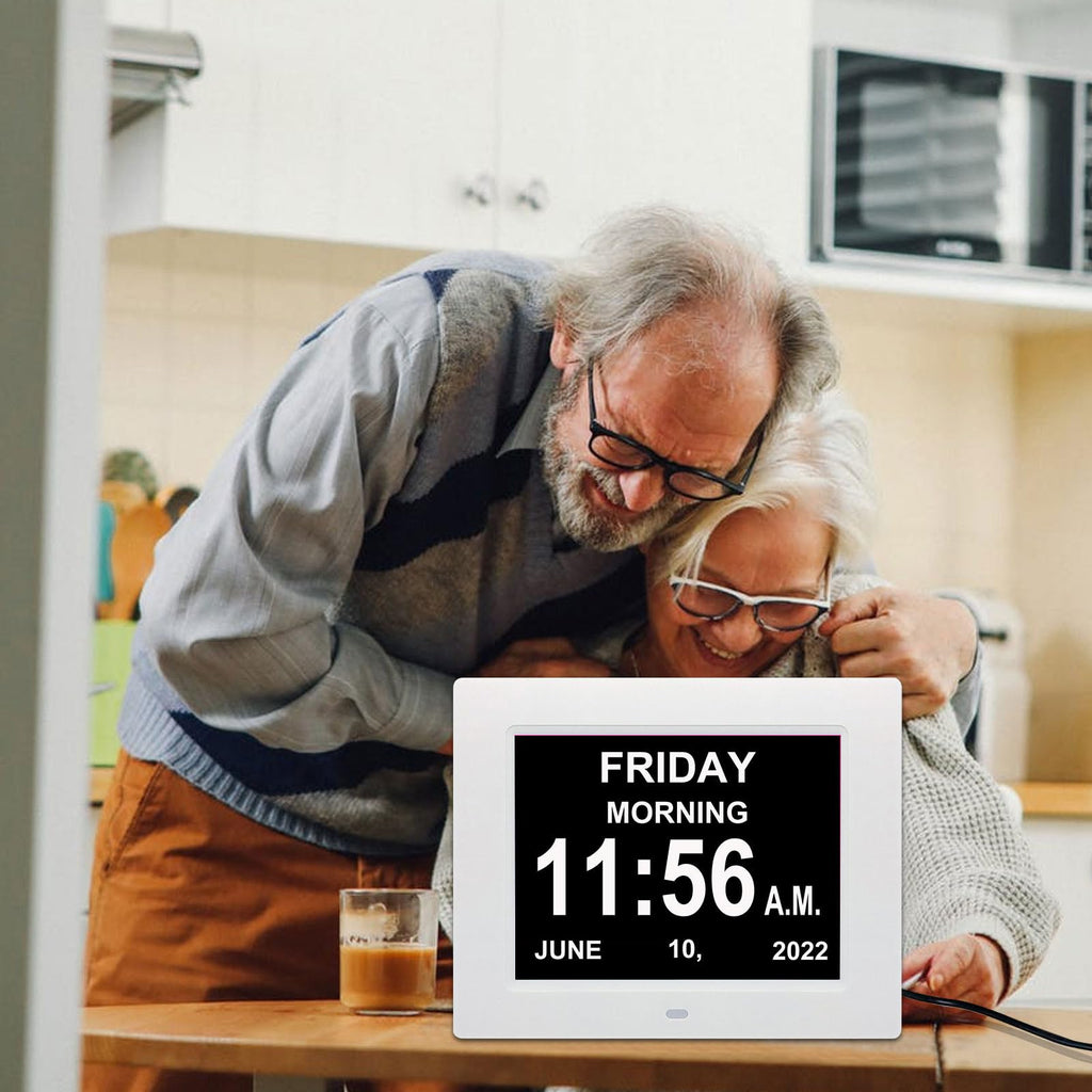 Pokanic Digital Calendar Date Multi Alarm Clock 8 inch Large Display Auto-Dimming Electic Desk Table Wall Mount Office, Home, Kitchen, Room, School, Bedroom, Living Room