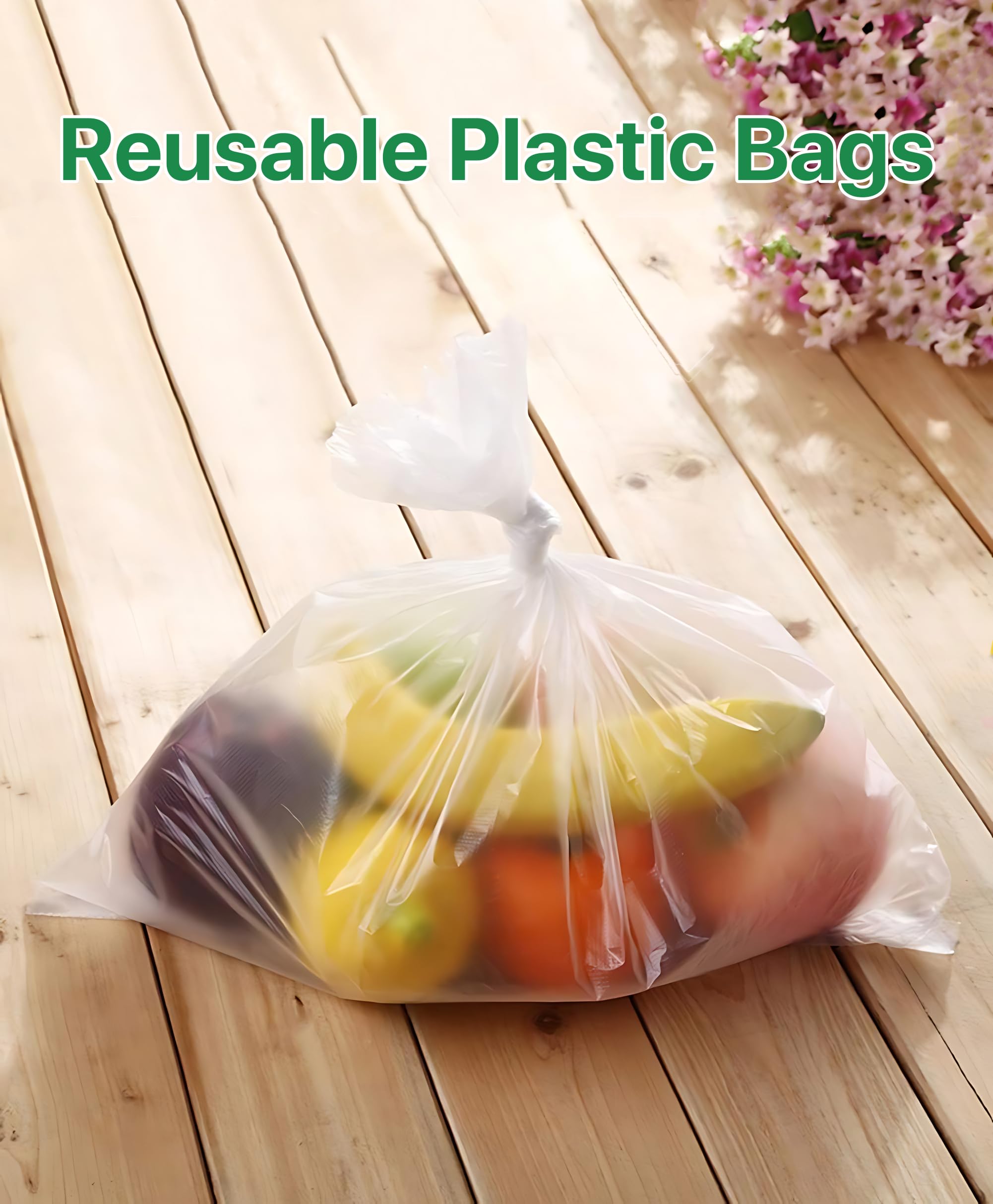 Pokanic Clear Plastic Produce Bags Reusable Washable Freshness Disposable Continuous Roll Easy Peel Off Kitchen Office Grocery Home Use for Produce Food Fruits Bread Storage