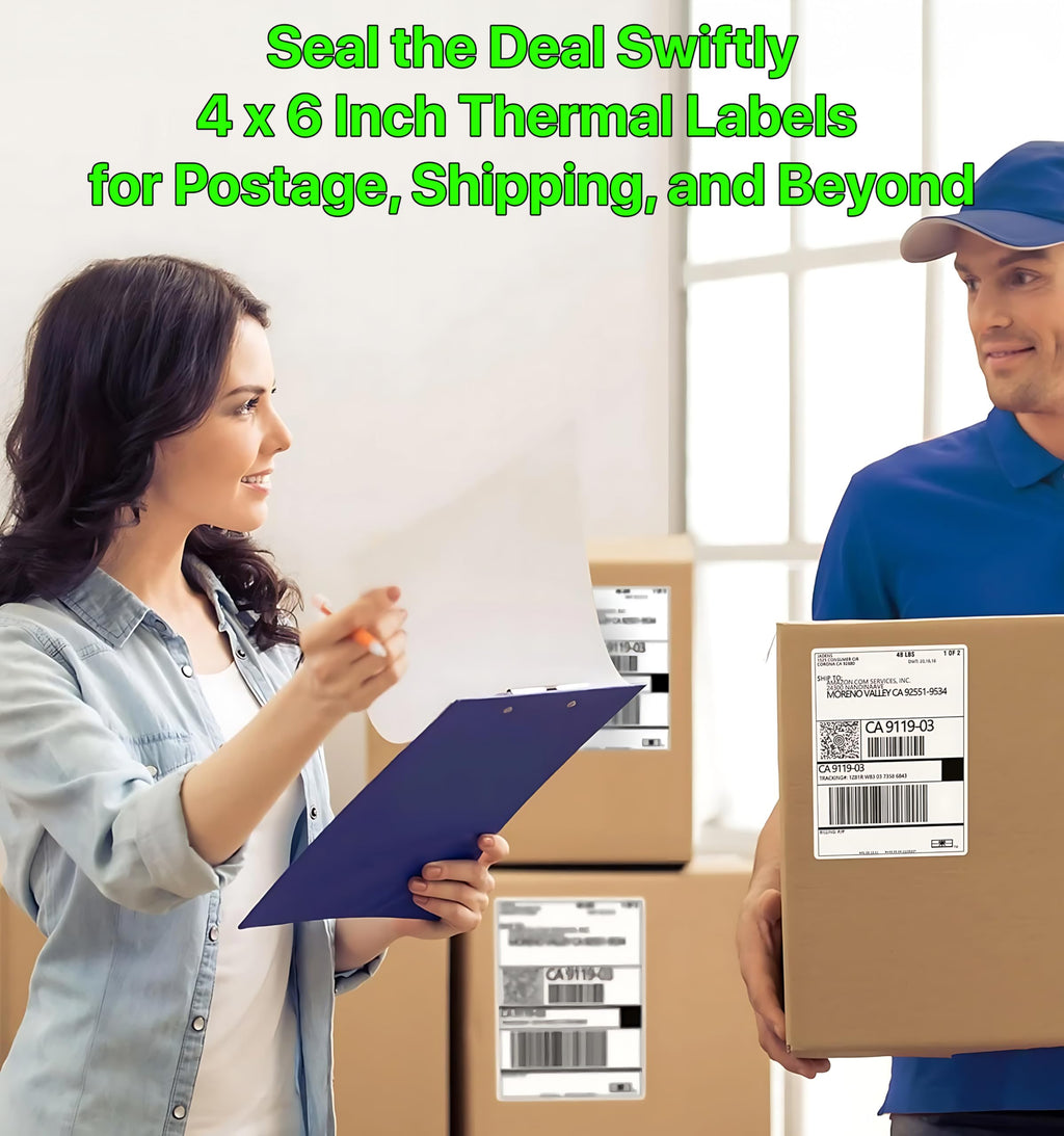 Pokanic Fanfold 4 x 6 inch Thermal Labels Stack Direct White Strong Adhesive Perforated Postage Shipping Printer Compatible with Zebra SNBC Epson Rollo