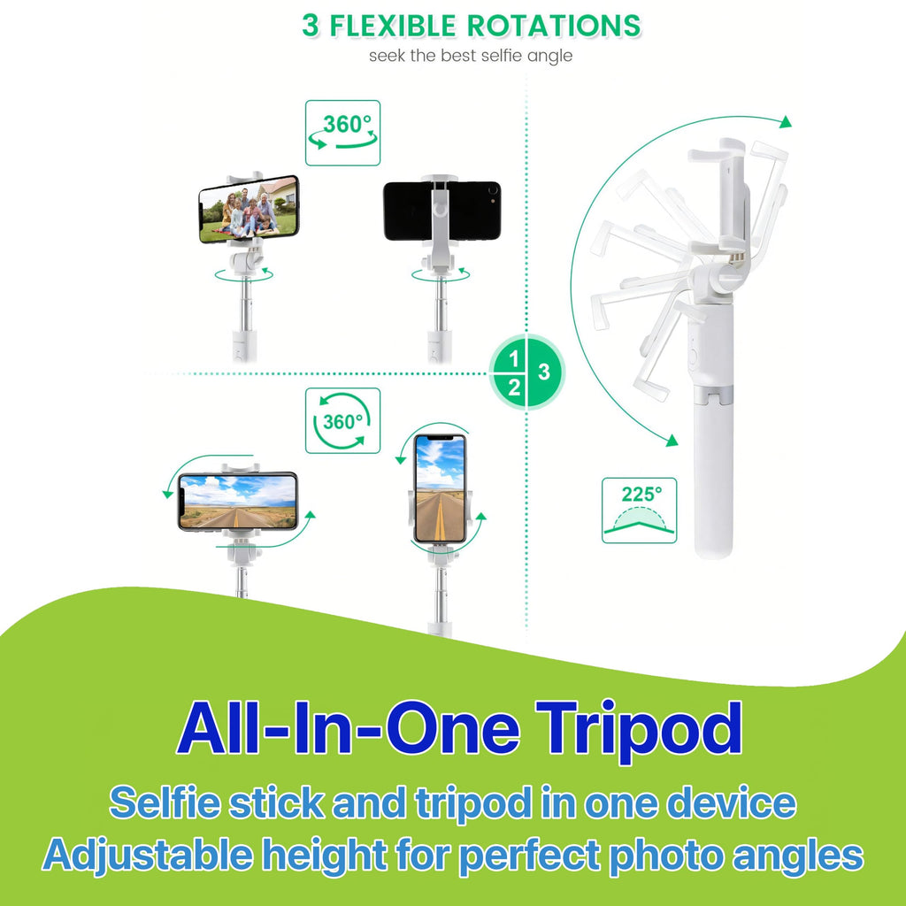 Pokanic Selfie Stick Tripod with Wireless Remote Controller Pouch Extendable Adjustable Stand Mount Light-Weight V-Log Compatible with All Apple iPhone, Samsung Galaxy