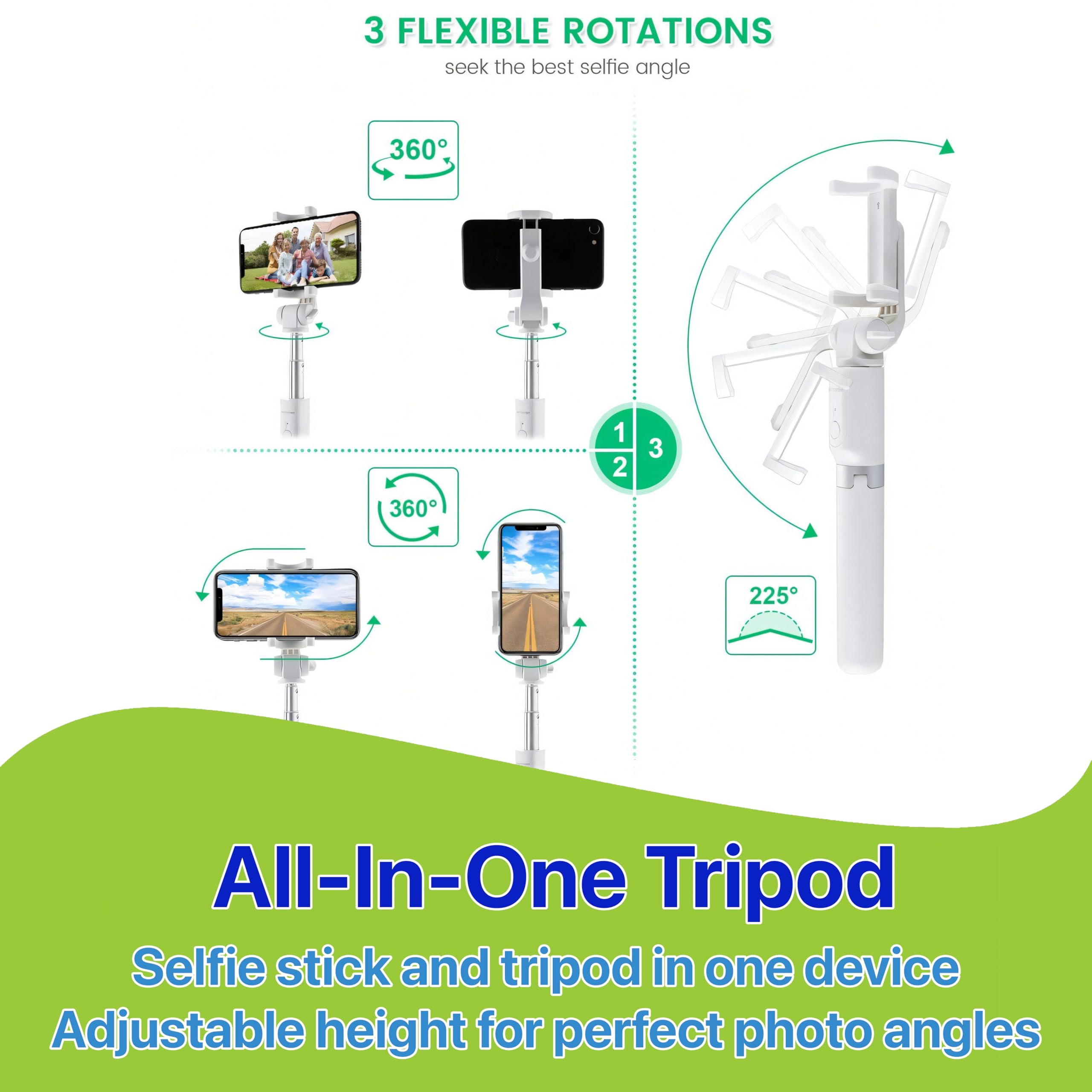 Pokanic Selfie Stick Tripod with Wireless Remote Controller Pouch Extendable Adjustable Stand Mount Light-Weight V-Log Compatible with All Apple iPhone, Samsung Galaxy