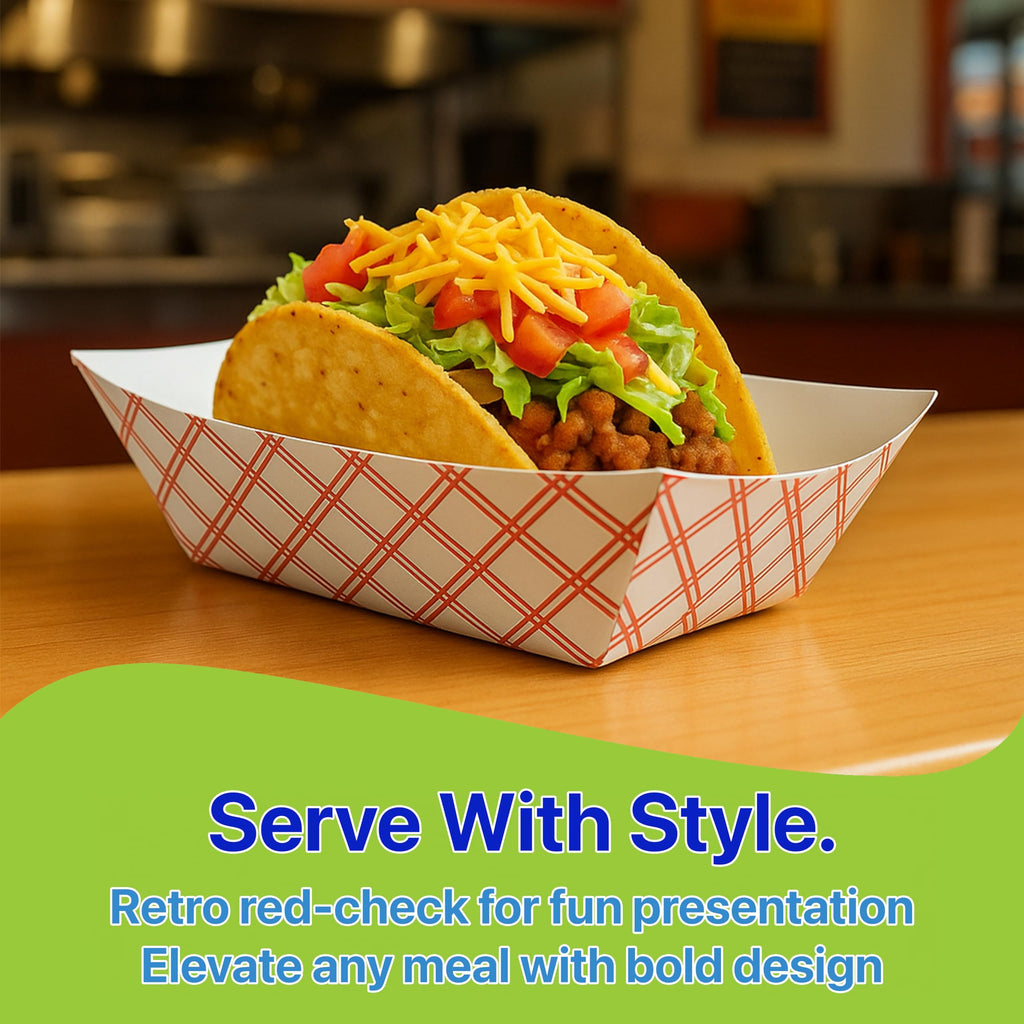 Pokanic Checkered Kraft Paper Boat Trays [ lb] x [ Pack] Disposable [ x x x] Containers Bowls Baskets Heavy-Duty Foods Snacks Hot Dogs Sandwich Burgers Popcorn Chips Tacos Nachos