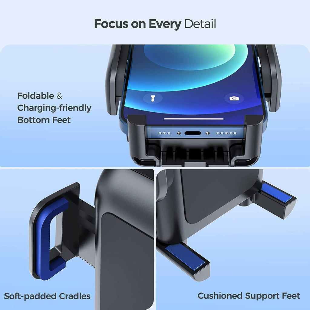 Pokanic Car Cell Phone Mount Adjustable 360 Rotation Stand Holder Three-Side Grips Design One Touch Clamp Compatible with iPhone Galaxy Note Pixel Universal