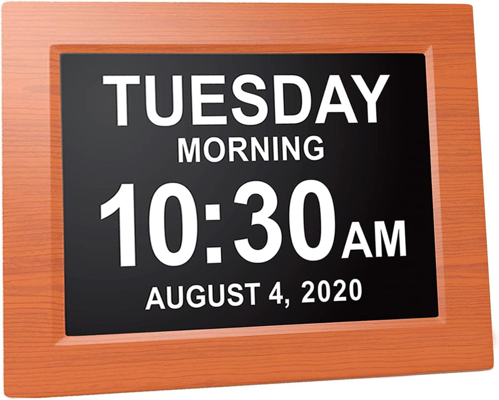 Pokanic Digital Calendar Date Multi Alarm Clock 8 inch Large Display Auto-Dimming Electic Desk Table Wall Mount Office, Home, Kitchen, Room, School, Bedroom, Living Room