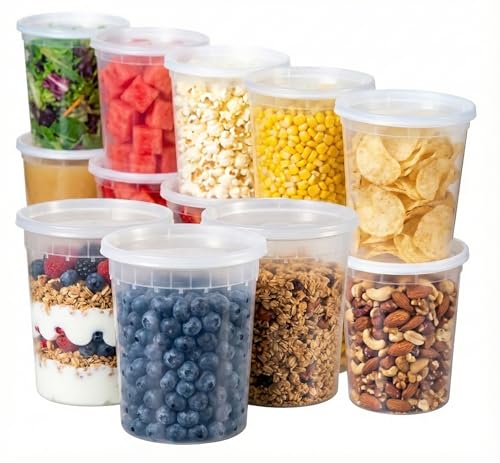 Pokanic Food Storage Containers [50 Set] 16 oz Plastic Deli Containers with Lids Slime Soup Meal Prep Containers | BPA Free | Stackable | Leakproof | Microwave/Dishwasher/Freezer Safe