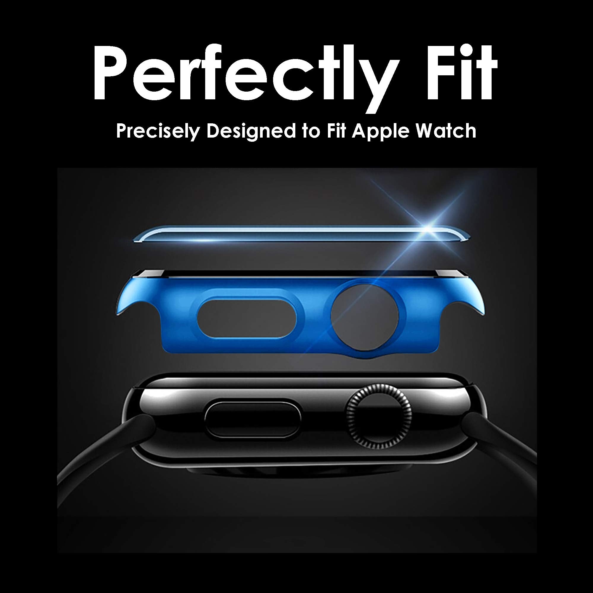 Pokanic [2 Pack Compatible with Apple Watch 9 8 7 6 5 4 3 2 1 SE Series iWatch 9H Tempered Glass Case Full Screen Protector Cover Scratch
