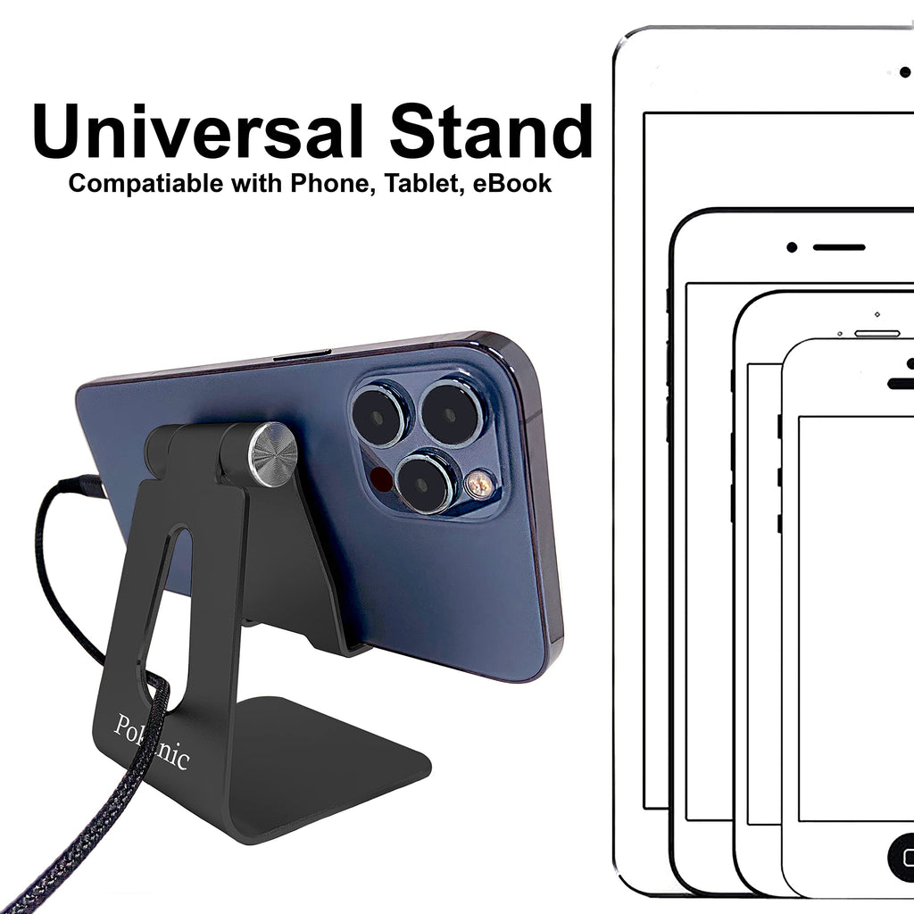 Pokanic Phone & Tablet Stand Adjustable Multi‑Angle Aluminum Phone & Tablet Stand Non‑Slip Dock/Cradle/Charging Station for Desktop, Bed, Kitchen, Office