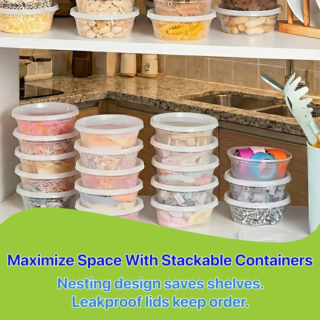 Pokanic Food Storage Containers [50 Set] 16 oz Plastic Deli Containers with Lids Slime Soup Meal Prep Containers | BPA Free | Stackable | Leakproof | Microwave/Dishwasher/Freezer Safe