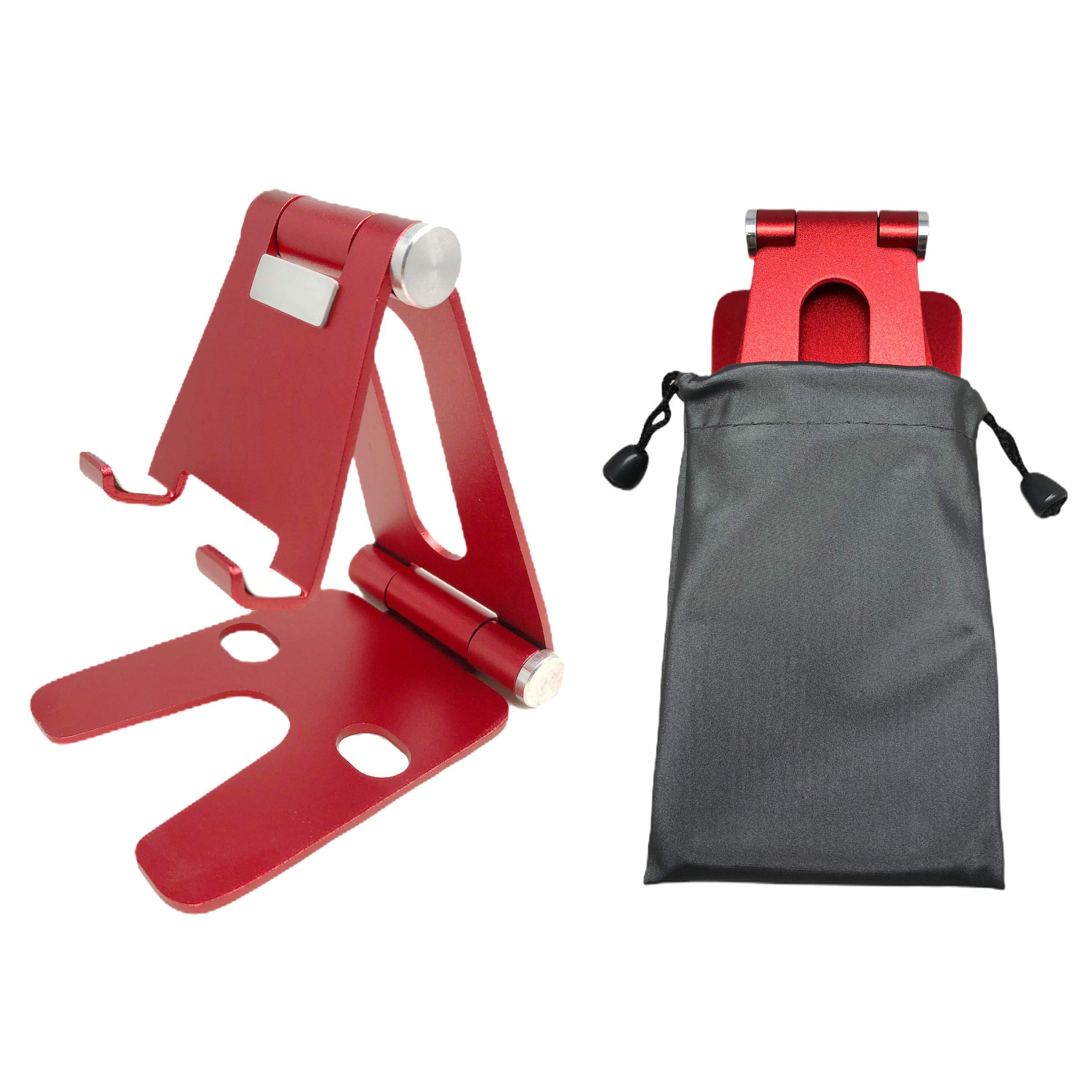 POKANIC Cell Phone Fully Foldable Stand Dock Holder Cradle Mount Organizer Charger Station Table Desk Office School Kitchen Travel Portable Adjustable Multi-Angle Aluminum Pouch